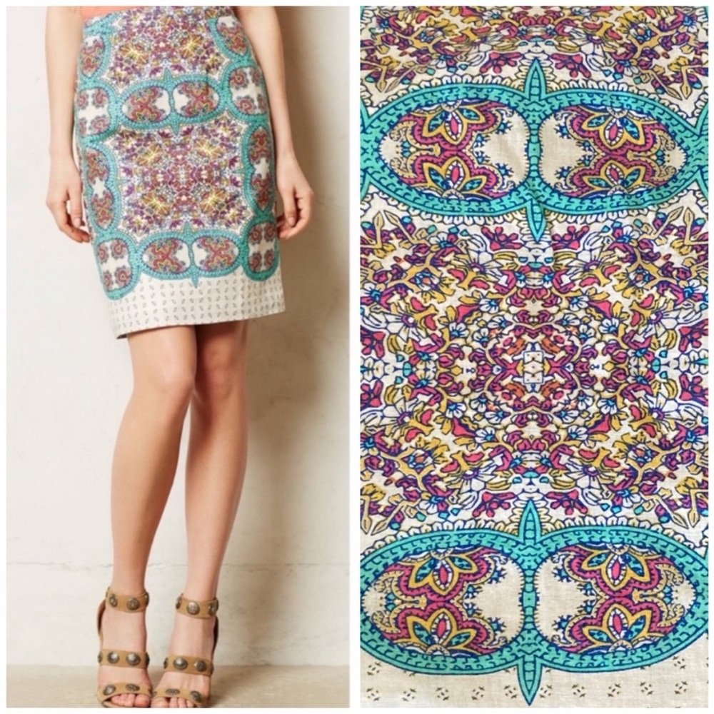 Anthropologie Maeve Manolya Linen Blend Paisley Print Skirt, size 10